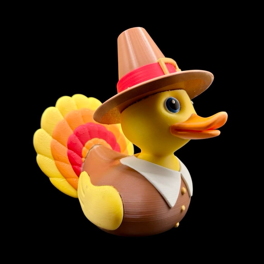 2-Inch 3D Printed Duck Inspired by Thanksgiving Turkey, Mini Holiday Duck Figure, Custom PLA Collectible, Unique Fall Décor Gift