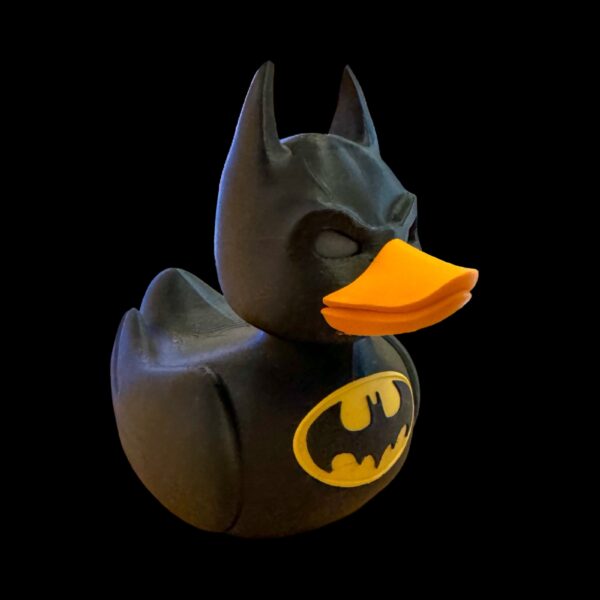 2-Inch 3D Printed Duck Inspired by Batman, Mini Superhero Duck Figure, Custom PLA Collectible, Unique Dark Knight Gift