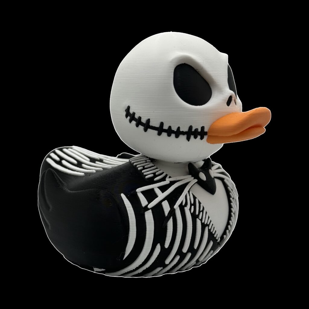 2-Inch 3D Printed Duck Inspired by Jack Skellington, Mini Nightmare Before Christmas Duck, Custom PLA Collectible, Unique Gothic Gift