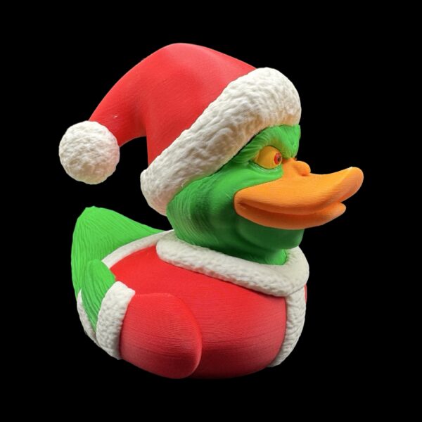 2-Inch 3D Printed Duck Inspired by The Grinch in Santa Suit, Mini Christmas Duck Figure, Custom PLA Collectible, Unique Holiday Gift