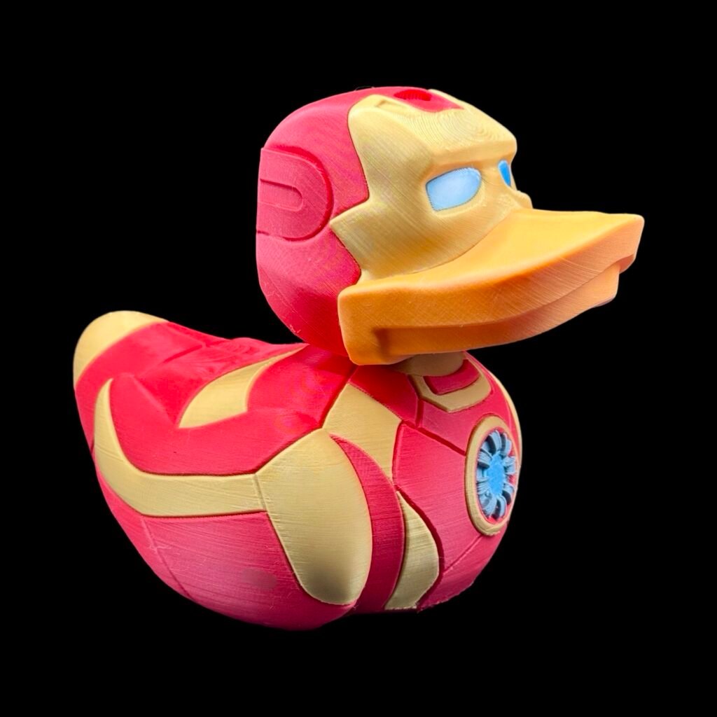 2-Inch 3D Printed Duck Inspired by Iron Man, Mini Superhero Duck Figure, Custom PLA Collectible, Unique Avengers Gift