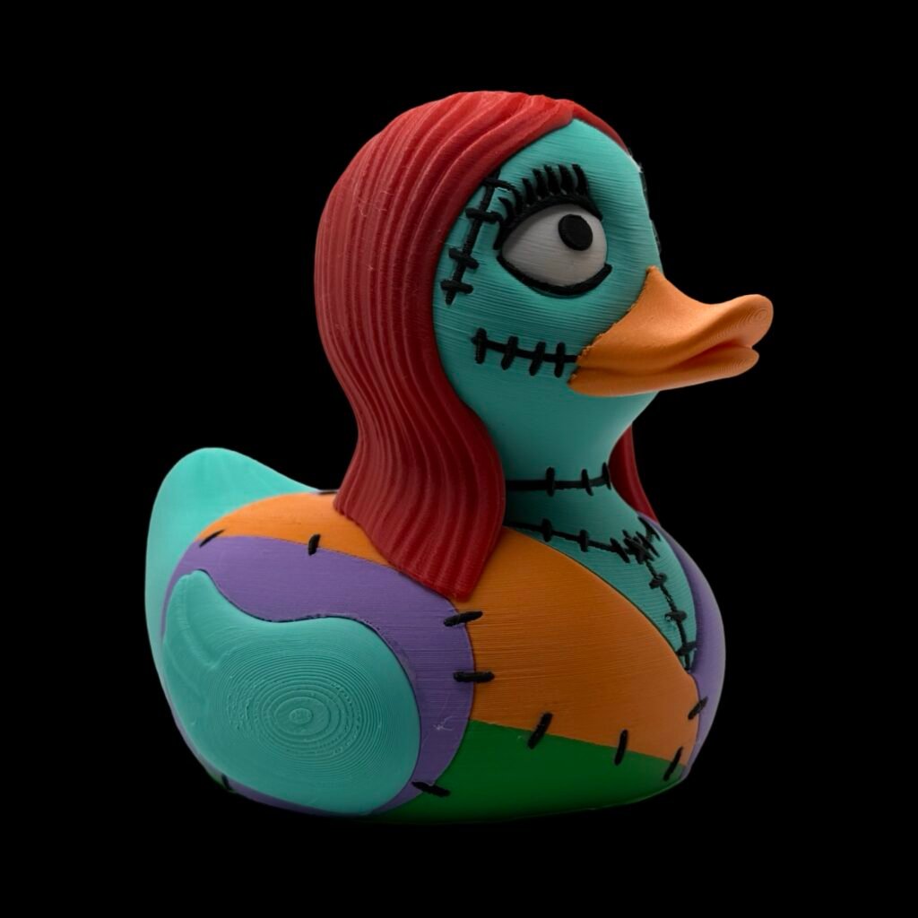 2-Inch 3D Printed Duck Inspired by Sally from Nightmare Before Christmas, Mini Gothic Duck Figure, Custom PLA Collectible, Unique Halloween Gift