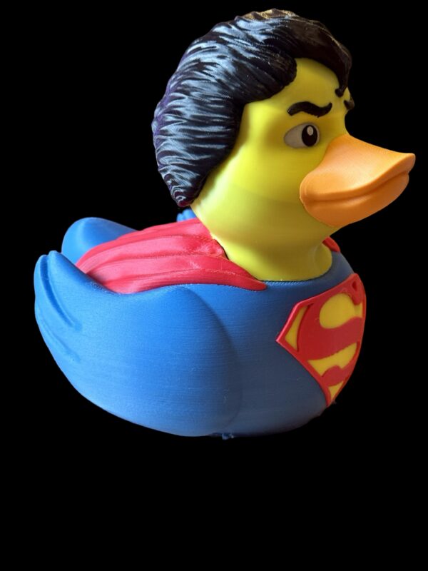 2-Inch 3D Printed Duck, Miniature Super man Superhero Duck Figure, Custom PLA Collectible, Unique Superhero Gift