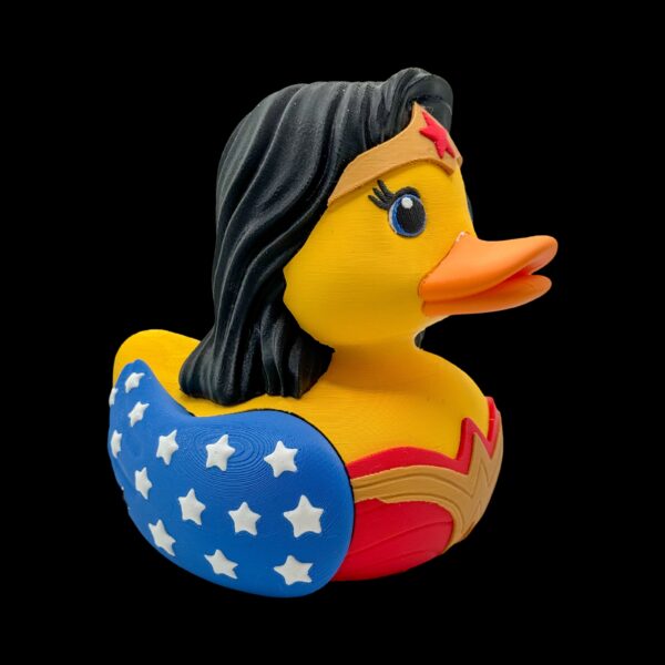 2-Inch 3D Printed Duck Inspired by Wonder Woman, Mini Superhero Duck Figure, Custom PLA Collectible, Unique Amazonian Gift